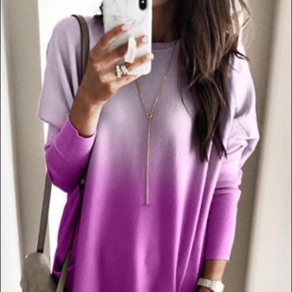 Pink Color Block Ombré Sweater with Pockets - Picture 5 of 7